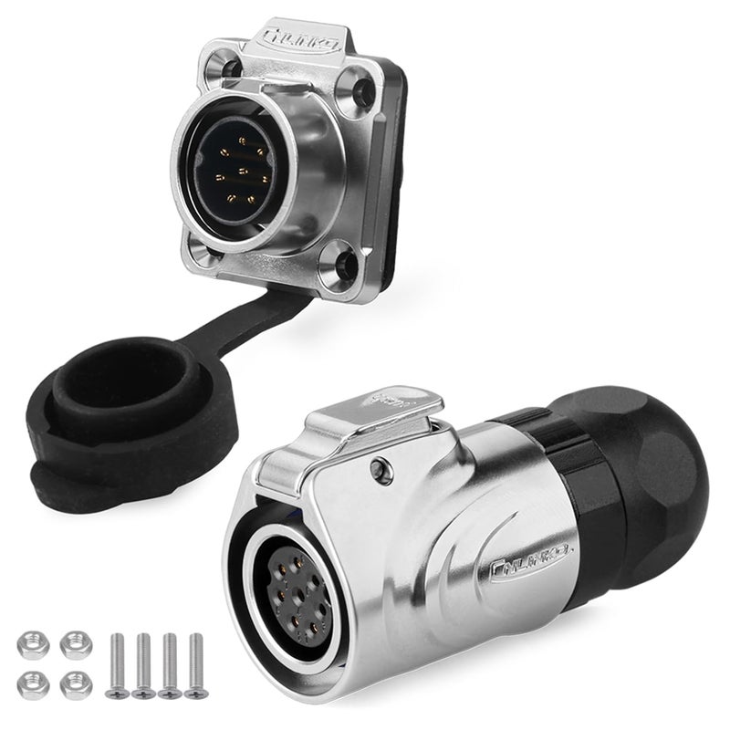 CNLINKO LP16 8-Pin Reverse Mount Female Plug and Male Socket for Automotive Machinery Outdoor Use IP68 Waterproof Circular Connector Metal Shell Quick-Connect Aviation Connector (8-Pin) - Image 1